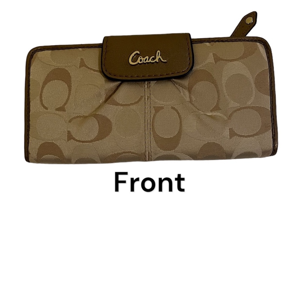 Coach Long Wallet Bi-Fold Ashley Signature Logo Canvas Beige Brown